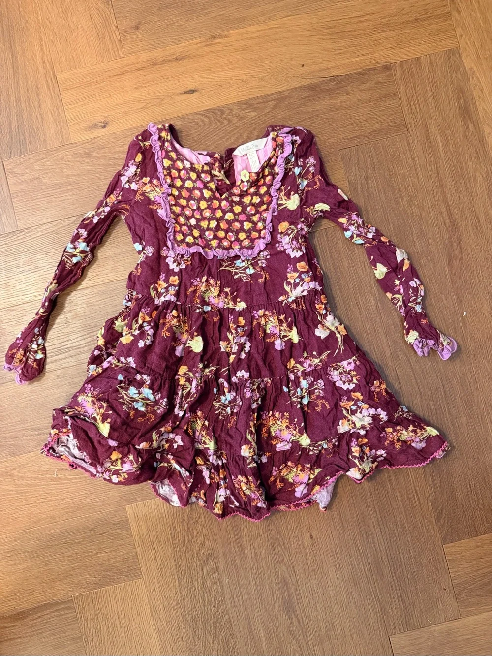 Matilda Jane Burgundy Floral Ruffle Tiered Dress Girls Size 6
